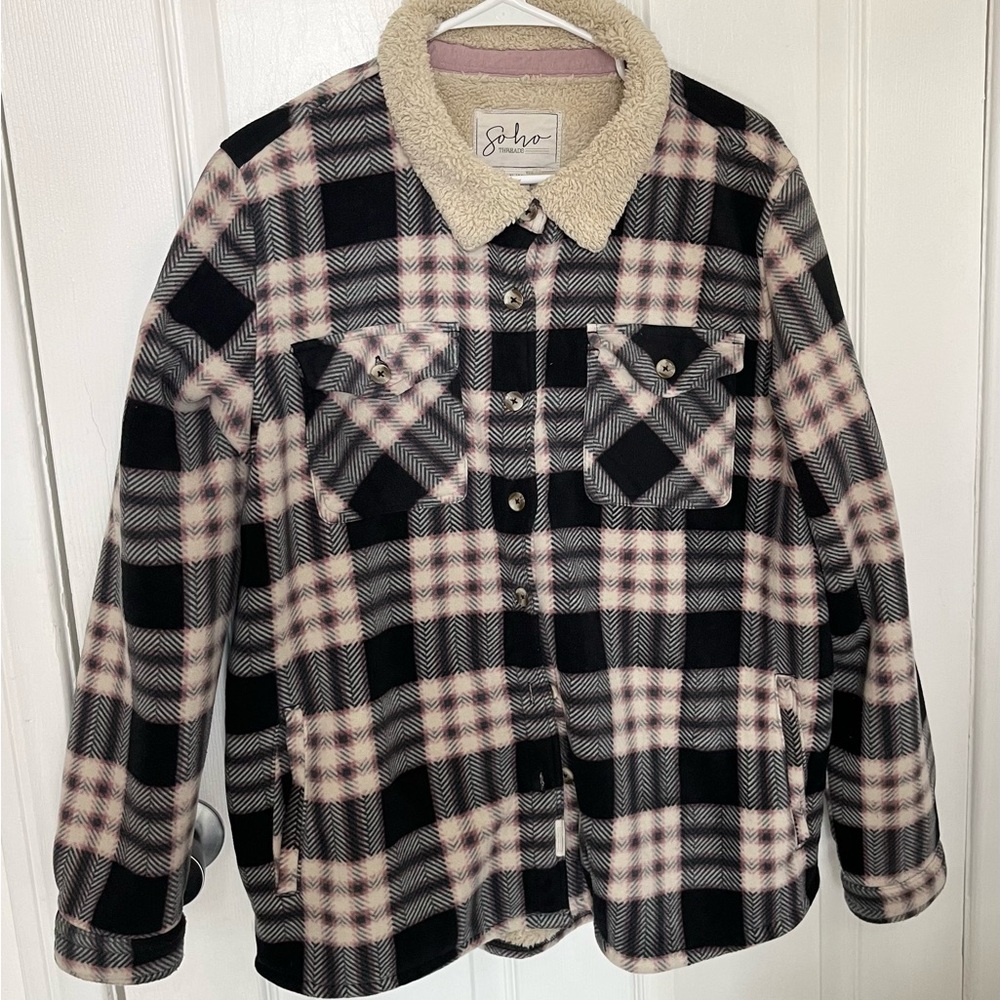 Soho Thread Flannel Plaid Button-Up Sherpa Jacket with Collar size XL
